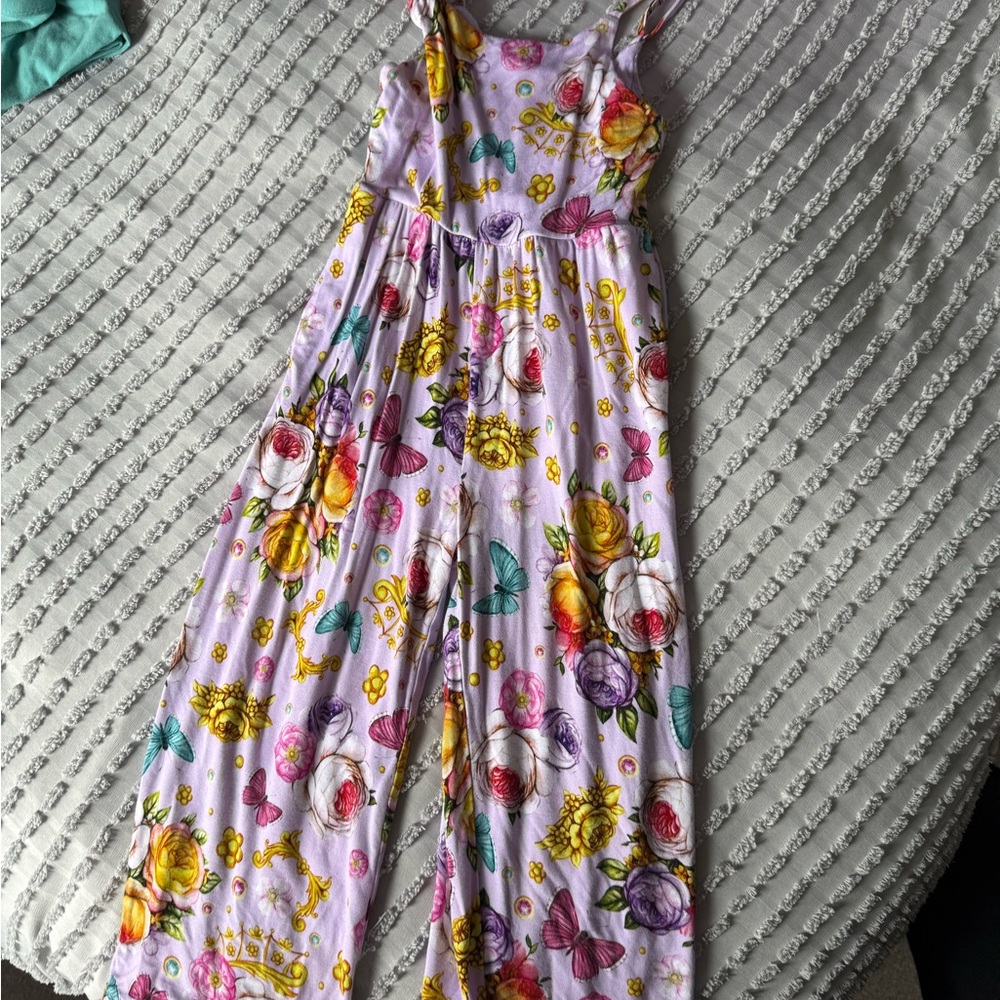 Posh Peanut Lavender Floral & Butterfly Jumpsuit with Yellow and Teal Accents